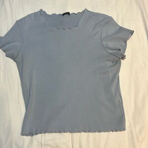 Blue Brandy Melville Cropped Tee, Lettuce Trim, One Size, Gently Worn